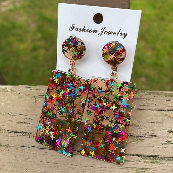 Star Colorful GeoResin Satement Earrings - Picture 7 of 16